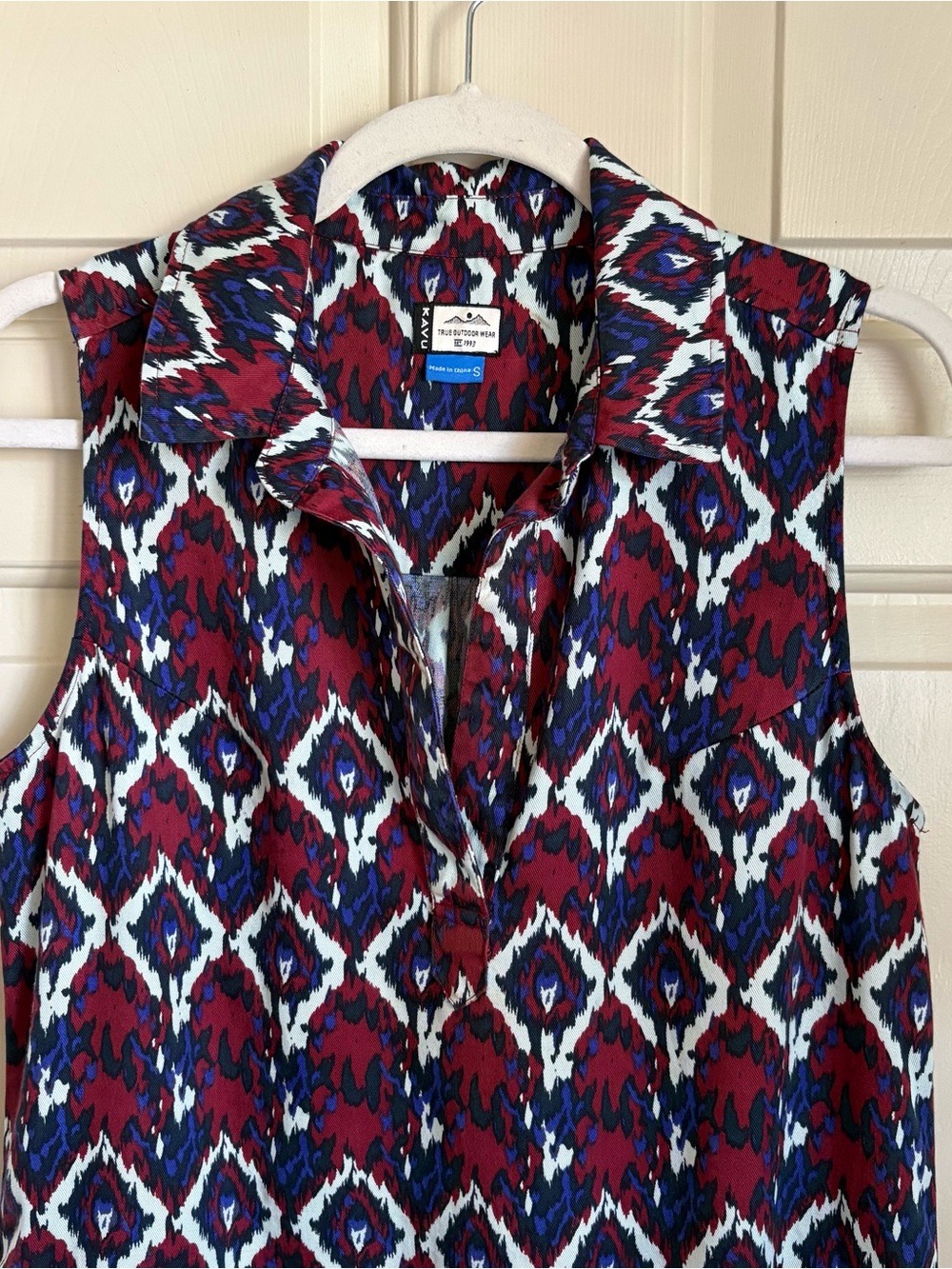 KAVU Zilla Dress Tencel Sleeveless Ikat Geometric Gorpcore Naturecore Size S - Picture 2 of 7